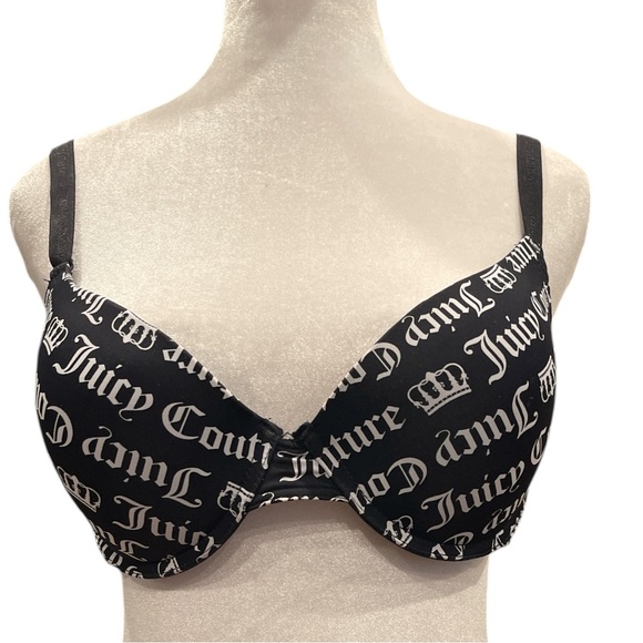 Juicy Couture Black Logo Print Underwire Bra 36C – Y2K Retro Glam - Picture 2 of 6